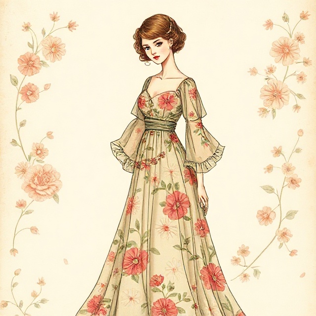 Floral chiffon full sleeve dress