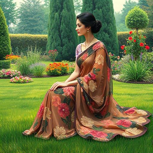 Floral chiffon saree dress