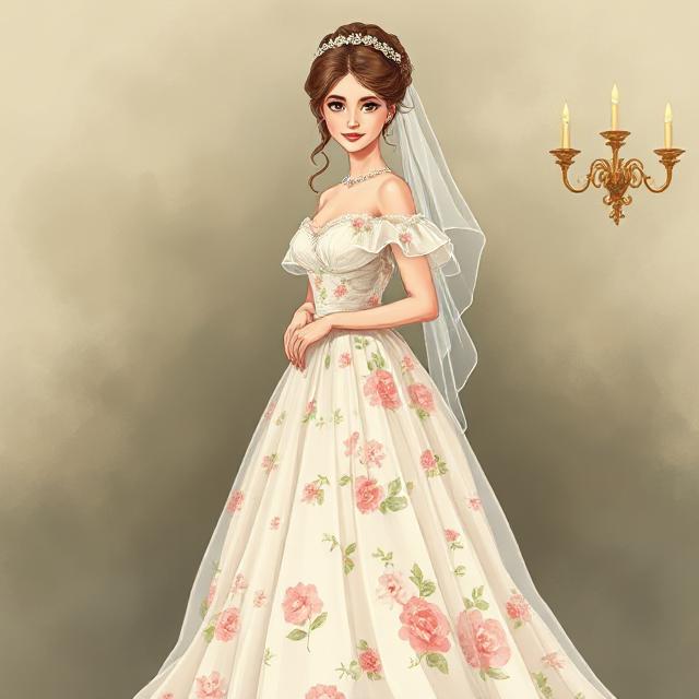 Floral chiffon wedding dress